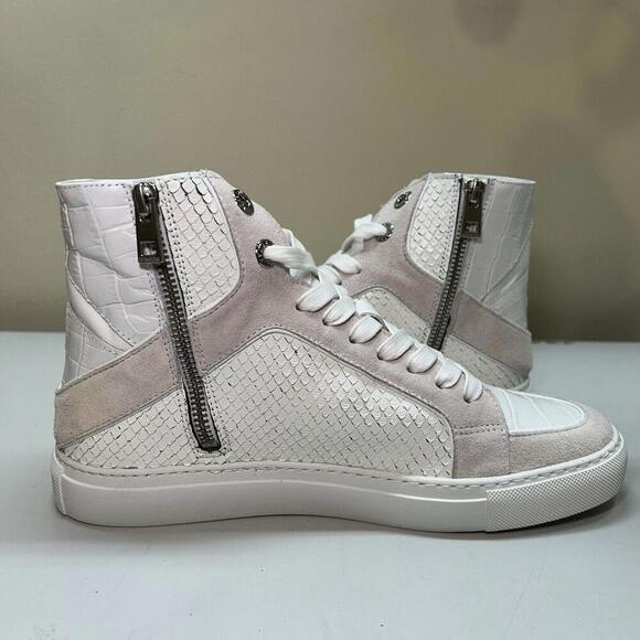 ZADIG & VOLTAIRE Zv1747 High Flash Keith Croc Blanc Leather Sneakers sz 39 $458 - Picture 14 of 15